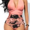 Floral Print Ruched Pink One Piece Swimwear -Rosewe Promotion Store 322348 P 1671678362647