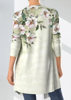 Floral Print Draped Neck Sage Green Cardigan And Tank Top -Rosewe Promotion Store 322358 P 1671600017610