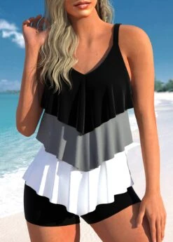 Black Plus Size Handkerchief Hem Tankini Top-No Bottom