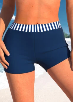 Mid Waisted Navy Striped Swim Shorts