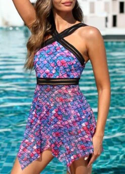 Mid Waisted Fish Scales Print Swimdress And Panty -Rosewe Promotion Store 322718 P 16754239639434