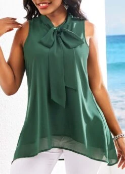 Layered Blackish Green Bowknot Tank Top -Rosewe Promotion Store 322816 P 16757674353413