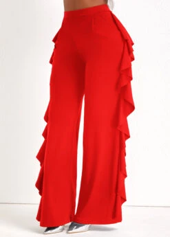 Ruffle Red Wide Leg High Waisted Pants -Rosewe Promotion Store 322823 P 16754238743342