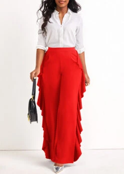 Ruffle Red Wide Leg High Waisted Pants -Rosewe Promotion Store 322823 P 16754238746763
