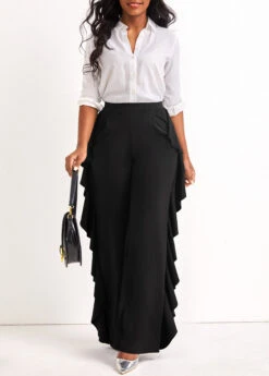 Ruffle Black Wide Leg High Waisted Pants -Rosewe Promotion Store 322848 P 16736195392483