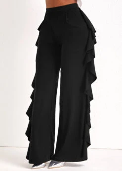 Ruffle Black Wide Leg High Waisted Pants -Rosewe Promotion Store 322848 P 16736195393172