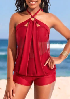Halter Metal Ring Red Tankini Top-No Bottom -Rosewe Promotion Store 322850 P 16774735388293