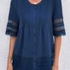 Lace Blue Round Neck Patchwork Blouse -Rosewe Promotion Store 322868 P 16785342553660