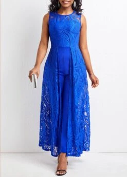 Lace Royal Blue Ankle Length Round Neck Jumpsuit -Rosewe Promotion Store 322999 P 16800563415143