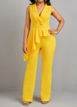 Patchwork Yellow Button Detail Asymmetric Jumpsuit -Rosewe Promotion Store 323064 P 16780643523265