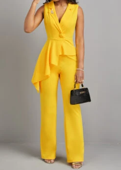 Patchwork Yellow Button Detail Asymmetric Jumpsuit -Rosewe Promotion Store 323064 P 16780643527313