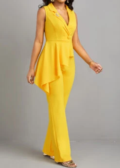 Patchwork Yellow Button Detail Asymmetric Jumpsuit -Rosewe Promotion Store 323064 P 16780643527322