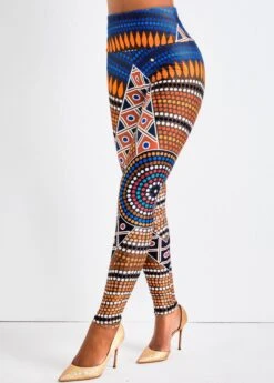 Tribal Print Multi Color Elastic Waist Leggings