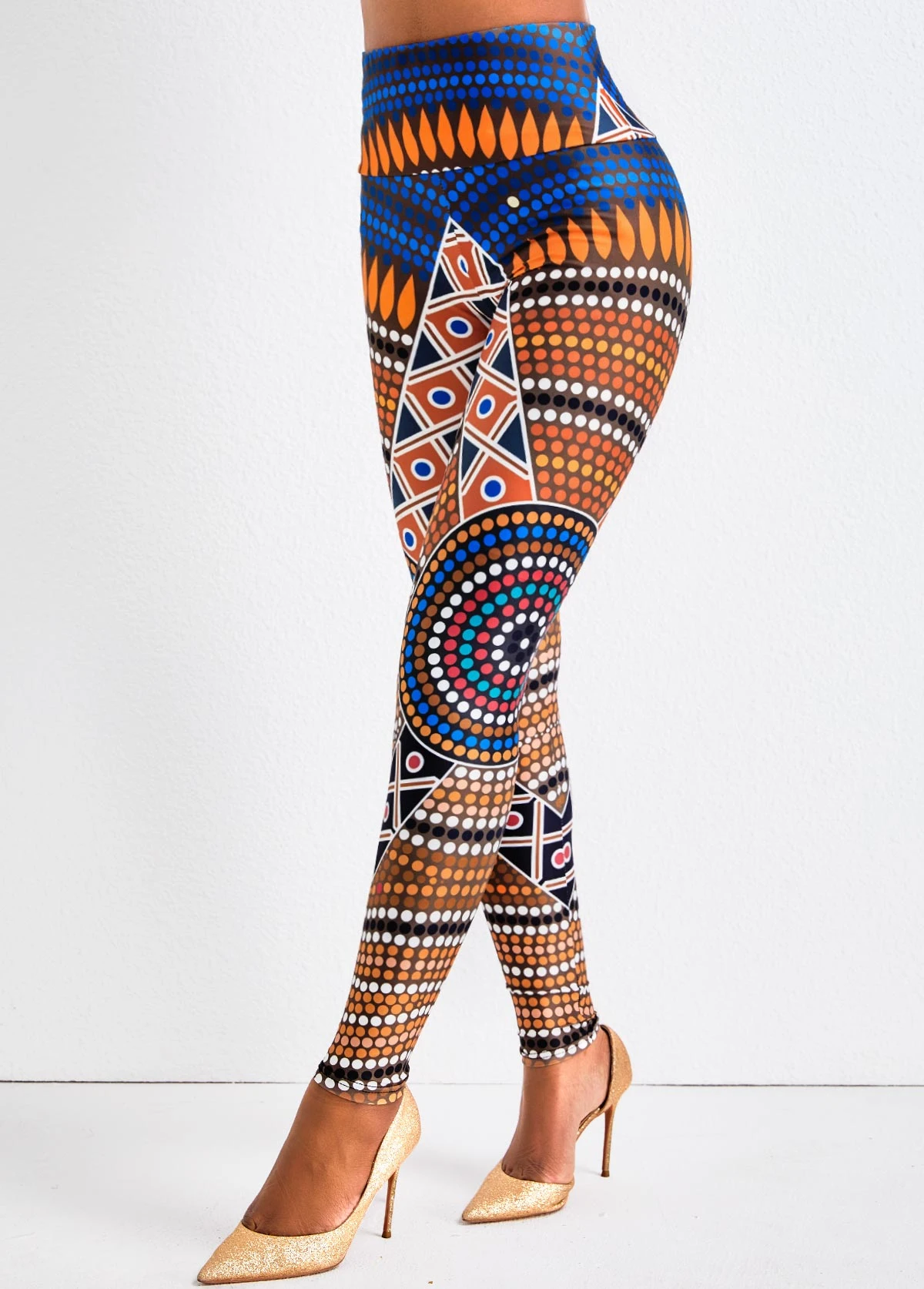 Tribal Print Multi Color Elastic Waist Leggings 3 Tribal Print Multi Color Elastic Waist Leggings