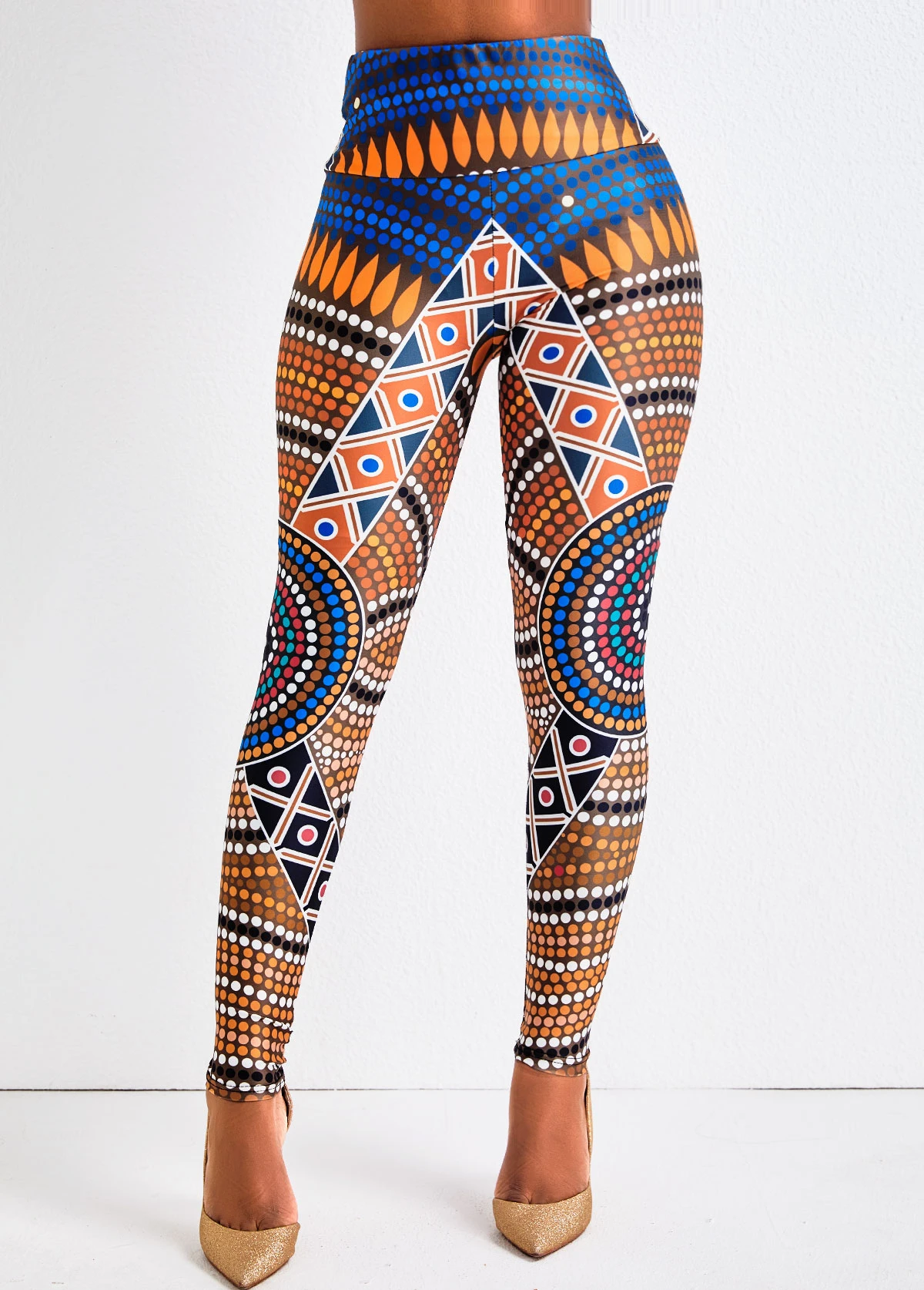 Tribal Print Multi Color Elastic Waist Leggings 4 Tribal Print Multi Color Elastic Waist Leggings - Image 2