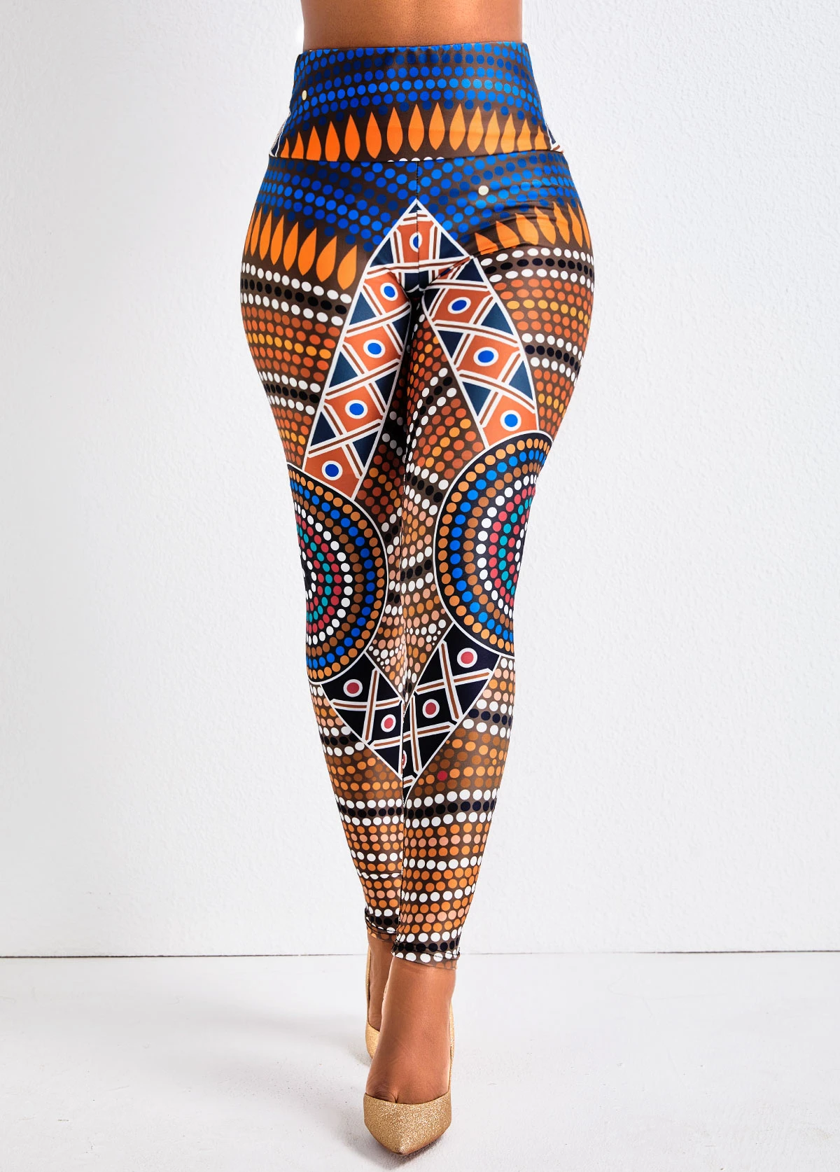 Tribal Print Multi Color Elastic Waist Leggings 5 Tribal Print Multi Color Elastic Waist Leggings - Image 3