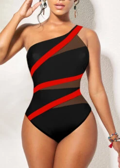 Contrast Asymmetry Black One Piece Swimwear -Rosewe Promotion Store 323200 P 1675041178308