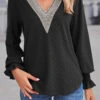 Lace V Neck Black Long Sleeve Blouse -Rosewe Promotion Store 323227 P 1672282263284