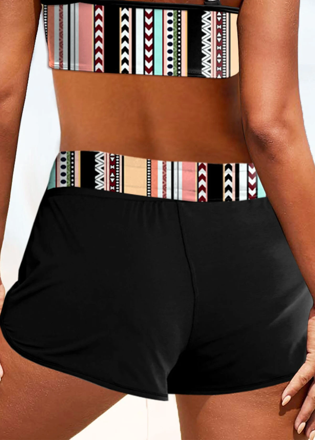 High Waisted Black Striped Swim Shorts 4 High Waisted Black Striped Swim Shorts - Image 2