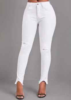 Button White High Waisted Skinny Jeans -Rosewe Promotion Store 323274 P 16783293666713