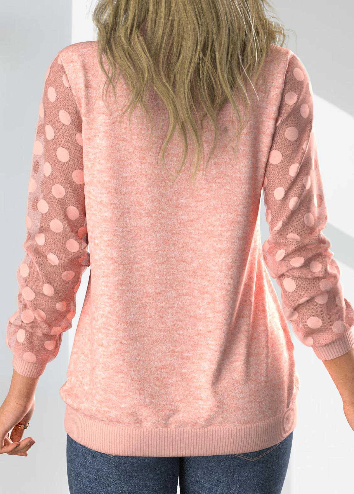 Long Sleeve Button Pink Split Neck Sweatshirt 4 Long Sleeve Button Pink Split Neck Sweatshirt - Image 2