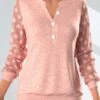 Long Sleeve Button Pink Split Neck Sweatshirt 2 Long Sleeve Button Pink Split Neck Sweatshirt -Rosewe Promotion Store 323289 P 1672364413744