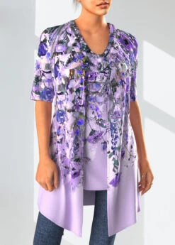 Light Purple Draped Neck Tank Top And Lightweight Cardigan -Rosewe Promotion Store 323291 P 1672813726210