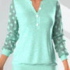 Mint Green Split Neck Long Sleeve Patchwork Sweatshirt -Rosewe Promotion Store 323292 P 1672364534753