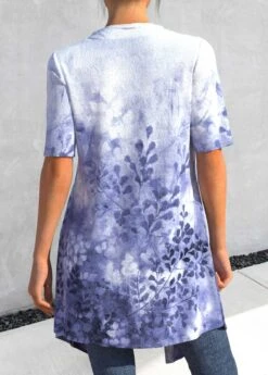 Purplish Blue Leaf Print Tank Top And Lightweight Cardigan -Rosewe Promotion Store 323321 P 1672812287005