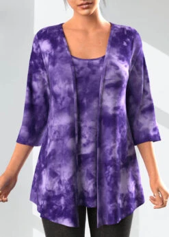 Dark Purple Tank Top And 3/4 Sleeve Cardigan
