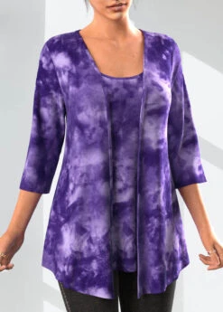 Dark Purple Tank Top And 3/4 Sleeve Cardigan -Rosewe Promotion Store 323474 P 1672585614198