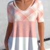 Plaid Cut Out Light Pink T Shirt 1 Plaid Cut Out Light Pink T Shirt -Rosewe Promotion Store 323483 P 1676614082371