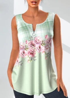 Plus Size Floral Print Sleeveless Tank Top
