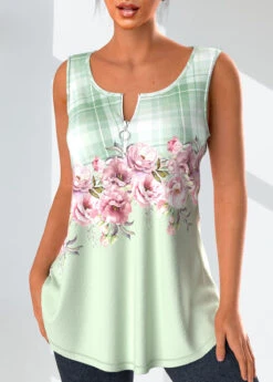 Plus Size Floral Print Sleeveless Tank Top -Rosewe Promotion Store 323486 P 1672897305258