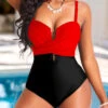 Contrast Criss Cross Red One Piece Swimwear -Rosewe Promotion Store 323564 P 1676422465214