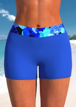 Floral Print Blue Mid Waisted Swim Shorts