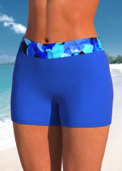 Floral Print Blue Mid Waisted Swim Shorts -Rosewe Promotion Store 323619 P 1672817890277