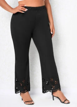 Black Plus Size Burn Out Printing Pants -Rosewe Promotion Store 323635 P 16787616808532