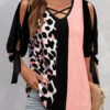 Leopard Criss Cross Pink V Neck Blouse -Rosewe Promotion Store 323739 P 1672916422154