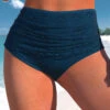 High Waisted Ruched Peacock Blue Bikini Bottom -Rosewe Promotion Store 323760 P 1672910235153