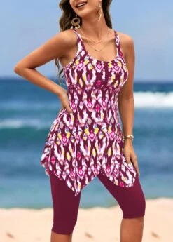 High Waisted Handkerchief Hem Dark Reddish Purple Tankini Set -Rosewe Promotion Store 323776 P 16729223355142
