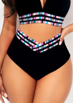 Striped Black High Waisted Bikini Bottom
