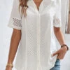 Button Up Lace White Shirt Collar Blouse -Rosewe Promotion Store 323801 P 16780881970340