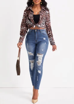 Hole Denim Blue Zipper Fly Skinny Jeans -Rosewe Promotion Store 323815 P 16736196608663