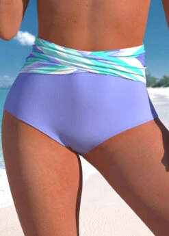 Striped Light Purple High Waisted Bikini Bottom