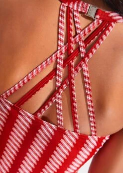 Geometric Print Criss Cross Red One Piece Swimwear -Rosewe Promotion Store 324152 P 16774736984226