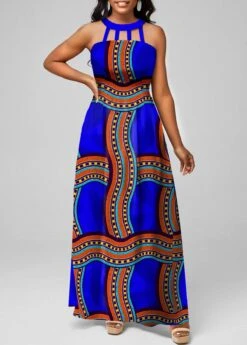 Plus Size Royal Blue Cage Neck Dress -Rosewe Promotion Store 324154 P 1675845744971