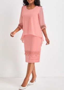 Plus Size Dusty Pink Fake 2in1 Dress -Rosewe Promotion Store 324185 P 16736195300942
