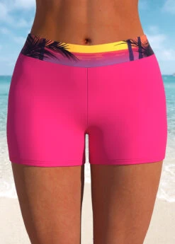 Tropical Plants Print Mid Waisted Swim Shorts