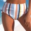 Multi Stripe Print High Waisted Bikini Bottom -Rosewe Promotion Store 324344 P 1673493550257